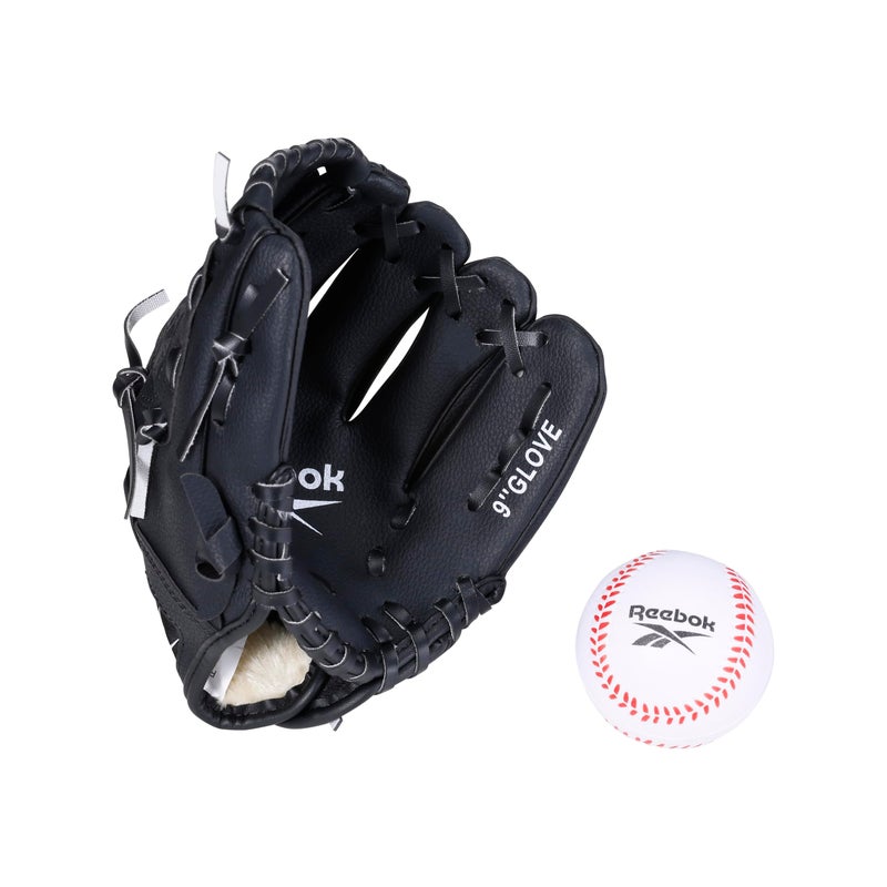 Reebok - Youth Baseball Glove Set, 9-Inch Kids Sports Glove with Foam Ball, Training Mitt for Beginners, Practice & Backyard Play (Black) - Image 1